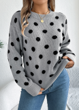Autumn And Winter Casual Contrast Color Polka Dot Long Sleeve Pullover Sweater