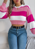 Autumn And Winter Casual Color Matching Lantern Sleeve Pullover Navel-Baring Sweater