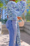 Sexy Digital Print Single Sleeve Bell Sleeve Top