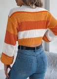 Autumn And Winter Casual Color Matching Lantern Sleeve Pullover Navel-Baring Sweater