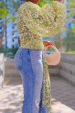 Sexy Digital Print Single Sleeve Bell Sleeve Top