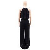 Sleeveless Navel-baring High-waisted Loose Trousers Two-piece Set