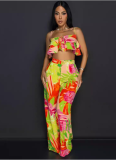 Printed Fungus-edged Wide-leg Two-piece Set