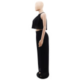 Sleeveless Navel-baring High-waisted Loose Trousers Two-piece Set