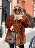 Long Fashionable Fur Plush Warm Temperament Casual Loose Coat
