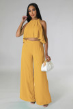 Sleeveless Navel-baring High-waisted Loose Trousers Two-piece Set