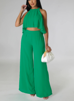 Sleeveless Navel-baring High-waisted Loose Trousers Two-piece Set