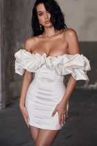 Tube Top One Shoulder Fish Bone Lotus Leaf Cinched-in Hip-hugging Dress