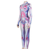 Sexy Tight Round Neck Long Sleeve Slim Fit Halloween Jumpsuit