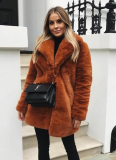 Long Fashionable Fur Plush Warm Temperament Casual Loose Coat