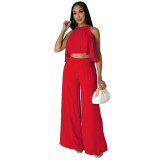 Sleeveless Navel-baring High-waisted Loose Trousers Two-piece Set