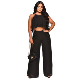Sleeveless Navel-baring High-waisted Loose Trousers Two-piece Set