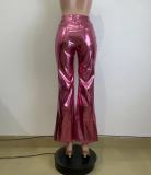 Autumn and Winter Metallic Color Glossy Trumpet-Leg Casual Long Leather Pants