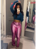 Autumn and Winter Metallic Color Glossy Trumpet-Leg Casual Long Leather Pants