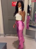 Autumn and Winter Metallic Color Glossy Trumpet-Leg Casual Long Leather Pants