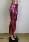 Autumn and Winter Metallic Color Glossy Trumpet-Leg Casual Long Leather Pants