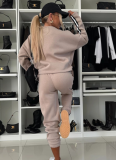 Casual Colorblock Round Neck Long-Sleeved Sweatshirt Sports Elastic Pants Two-Piece Set