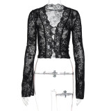 Lace-trimmed Sexy Mesh Cardigan T-shirt