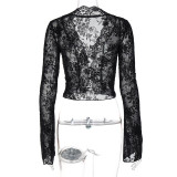 Lace-trimmed Sexy Mesh Cardigan T-shirt