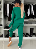 Casual Colorblock Round Neck Long-Sleeved Sweatshirt Sports Elastic Pants Two-Piece Set
