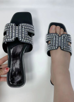 Fashionable And Comfortable Diamond-Studded Large Size Women's Flat Slippers Sandals