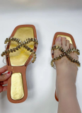 Fashionable And Comfortable Diamond-Studded Large Size Women's Flat Slippers Sandals