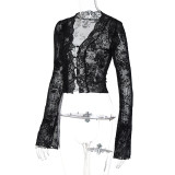 Lace-trimmed Sexy Mesh Cardigan T-shirt