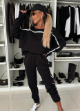 Casual Colorblock Round Neck Long-Sleeved Sweatshirt Sports Elastic Pants Two-Piece Set