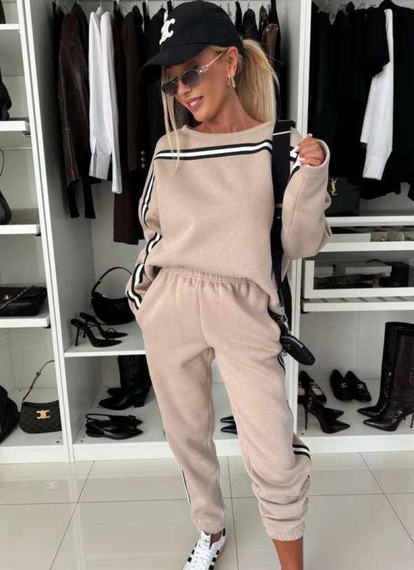 Casual Colorblock Round Neck Long-Sleeved Sweatshirt Sports Elastic Pants Two-Piece Set