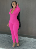 Sexy Solid Color Zipper Deep V Jumpsuit