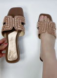 Fashionable And Comfortable Diamond-Studded Large Size Women's Flat Slippers Sandals