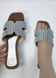 Fashionable And Comfortable Diamond-Studded Large Size Women's Flat Slippers Sandals