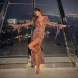 Sexy Chiffon Leopard Print Ruffle Front Slit Dress