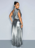 Fashion V-Neck Sleeveless Slim Fit Pleated Dress