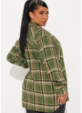 Casual Check Pocket Button Frayed Edge Top Long Shirt