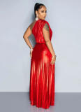 Fashion V-Neck Sleeveless Slim Fit Pleated Dress