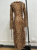 Sexy Chiffon Leopard Print Ruffle Front Slit Dress