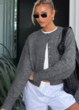 Comfortable And Casual Solid Color Wool Cardigan Short Sweater Jacket