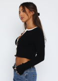 Comfortable And Casual Solid Color Wool Cardigan Contrast Color Short Sweater Top