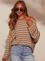 Versatile Striped Knitted Sweater For Women Loose Drooping Shoulders Batwing Long Sleeve Top
