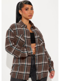 Casual Check Pocket Button Frayed Edge Top Long Shirt