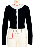 Comfortable And Casual Solid Color Wool Cardigan Contrast Color Short Sweater Top