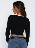 Comfortable And Casual Solid Color Wool Cardigan Contrast Color Short Sweater Top
