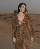 Sexy Chiffon Leopard Print Ruffle Front Slit Dress