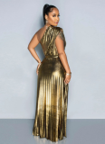 Fashion V-Neck Sleeveless Slim Fit Pleated Dress