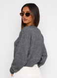 Comfortable And Casual Solid Color Wool Cardigan Short Sweater Jacket