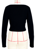 Comfortable And Casual Solid Color Wool Cardigan Contrast Color Short Sweater Top