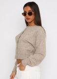 Comfortable And Casual Solid Color Wool Cardigan Short Sweater Jacket