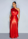 Fashion V-Neck Sleeveless Slim Fit Pleated Dress