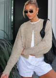 Comfortable And Casual Solid Color Wool Cardigan Short Sweater Jacket
